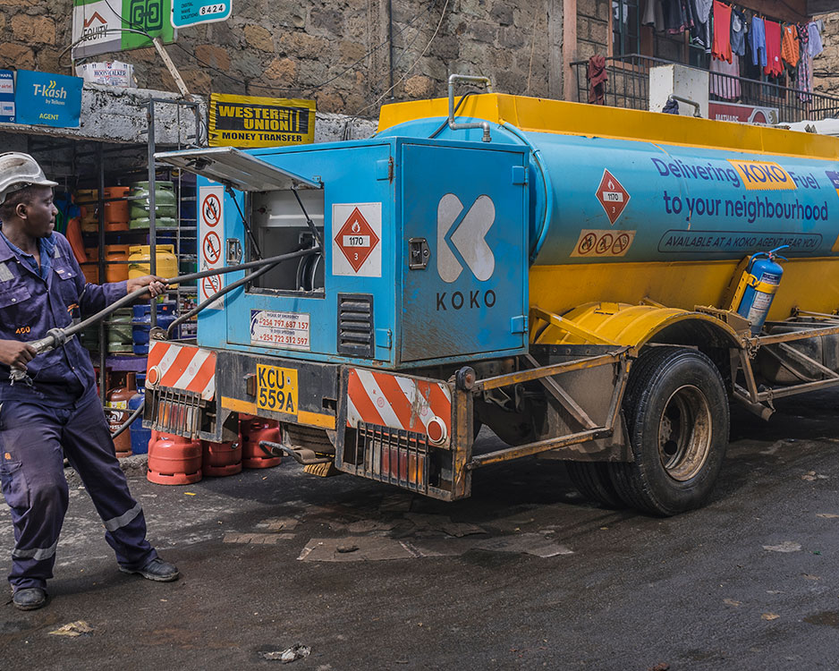 vehicle delivering fuel to agent shop in africa