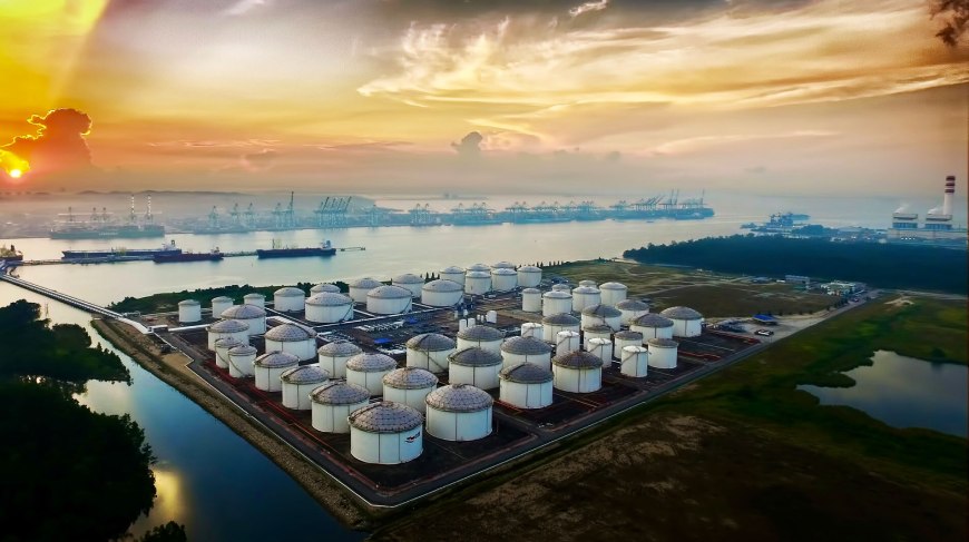 Oil and products terminal at sunrise