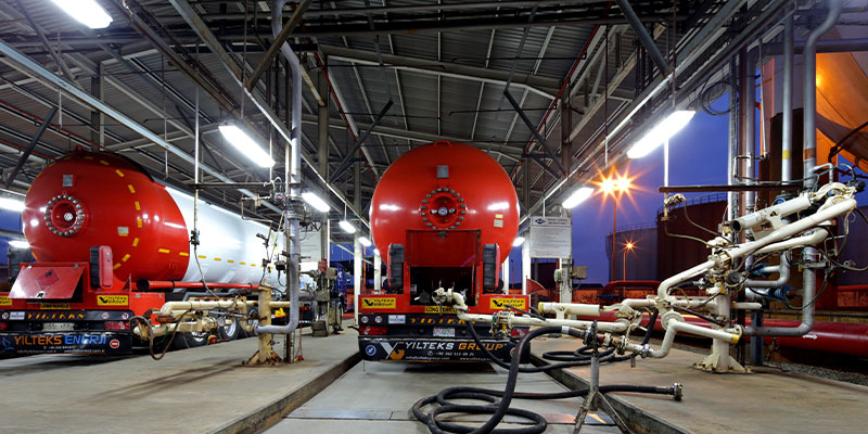 distribution trucks in loading bay
